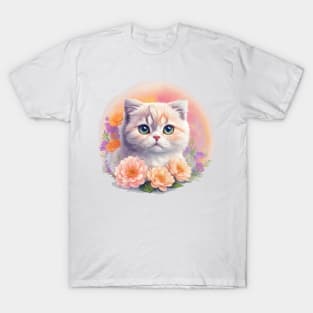 Mesmerizing Flora: Scottish Fold's Grace and Beauty Bloom in Fantasy T-Shirt